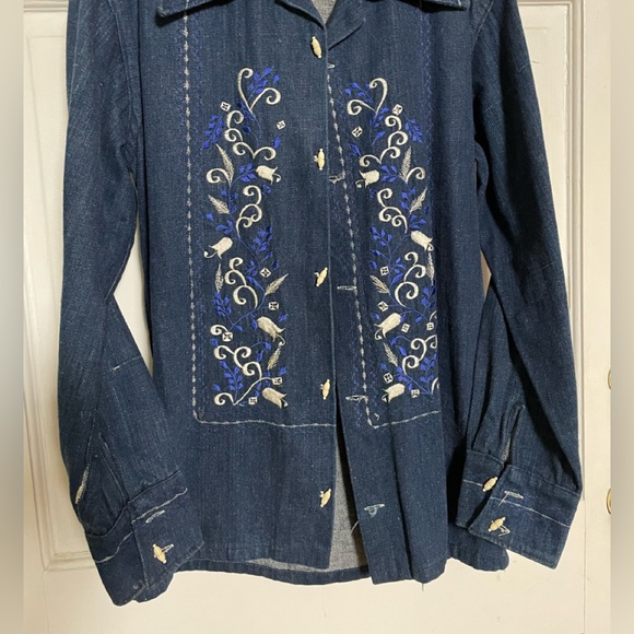 Vintage Denim Embroidered Jacket Medium - Picture 1 of 4